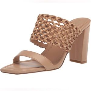 NIB Women’s Nine West Elegant Natural Tan Woven Heeled Sandals Size 11